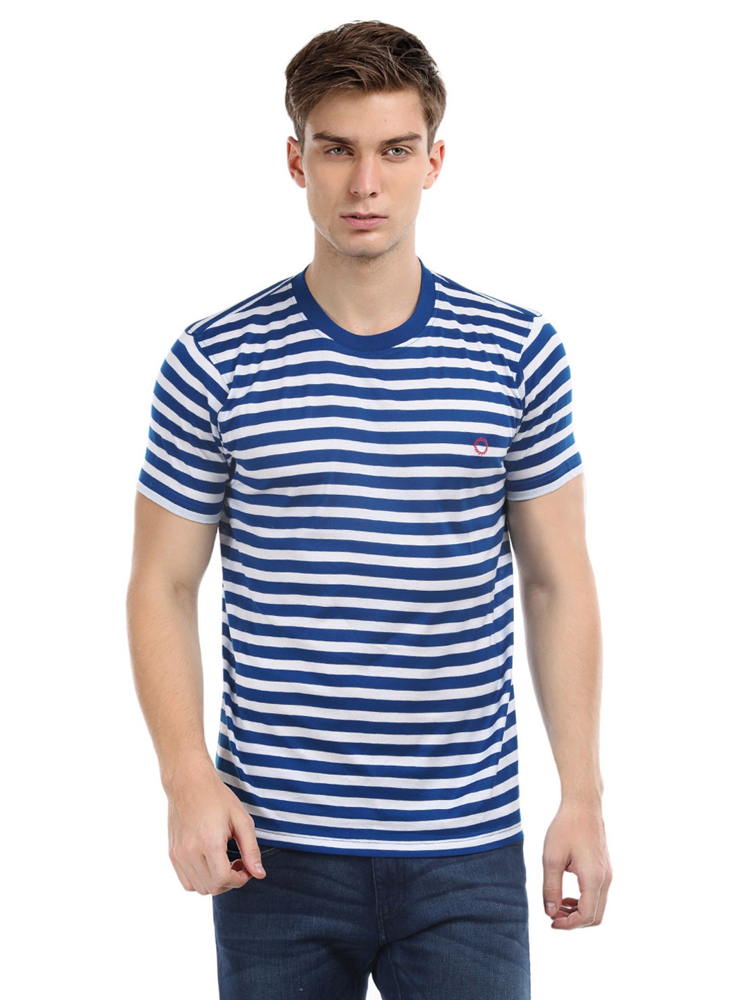 blue and white line t shirt