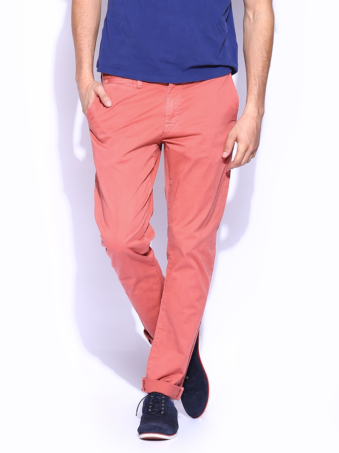 Quicksilver Men Coral Pink Straight Tapered Fit Chino Trousers