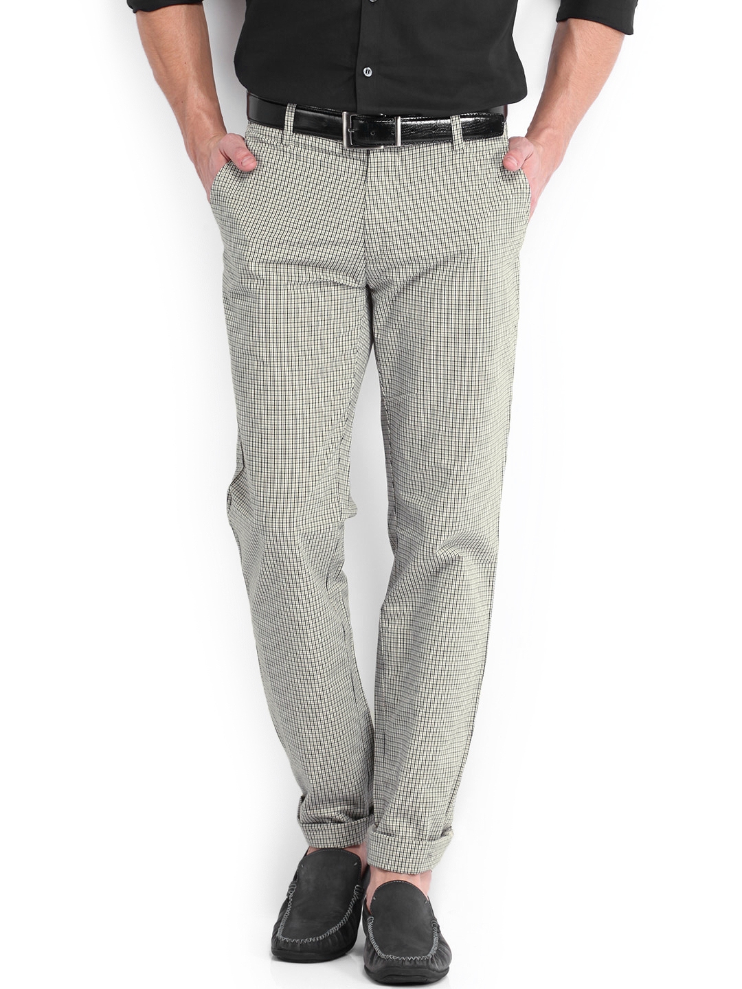 mens checked tapered trousers