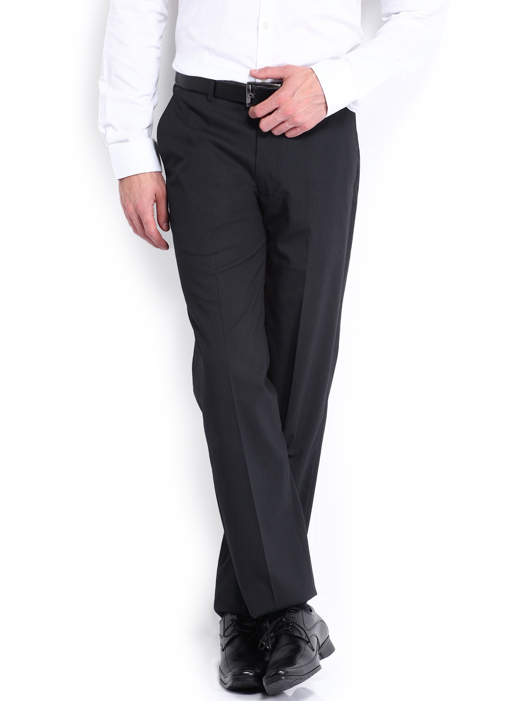 ELANHOOD BLACK  BLUE Relaxed Fit Formal Trouser Formal Pant For Men