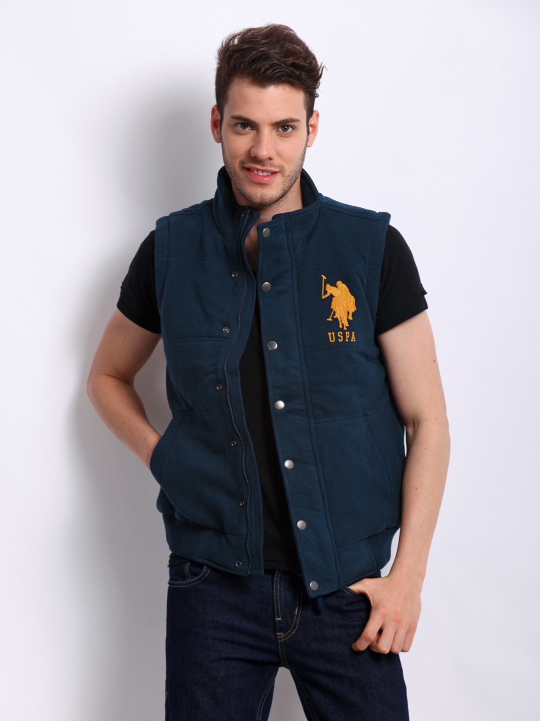 Buy U.S. Polo Assn. Men Navy Sleeveless Jacket Jackets for Men