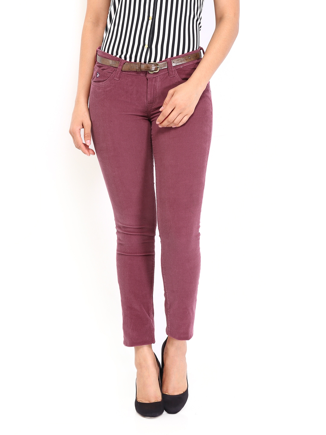 Buy US Polo Assn Women Burgundy Super Skinny Fit Corduroy Trousers   Trousers for Women 352149  Myntra