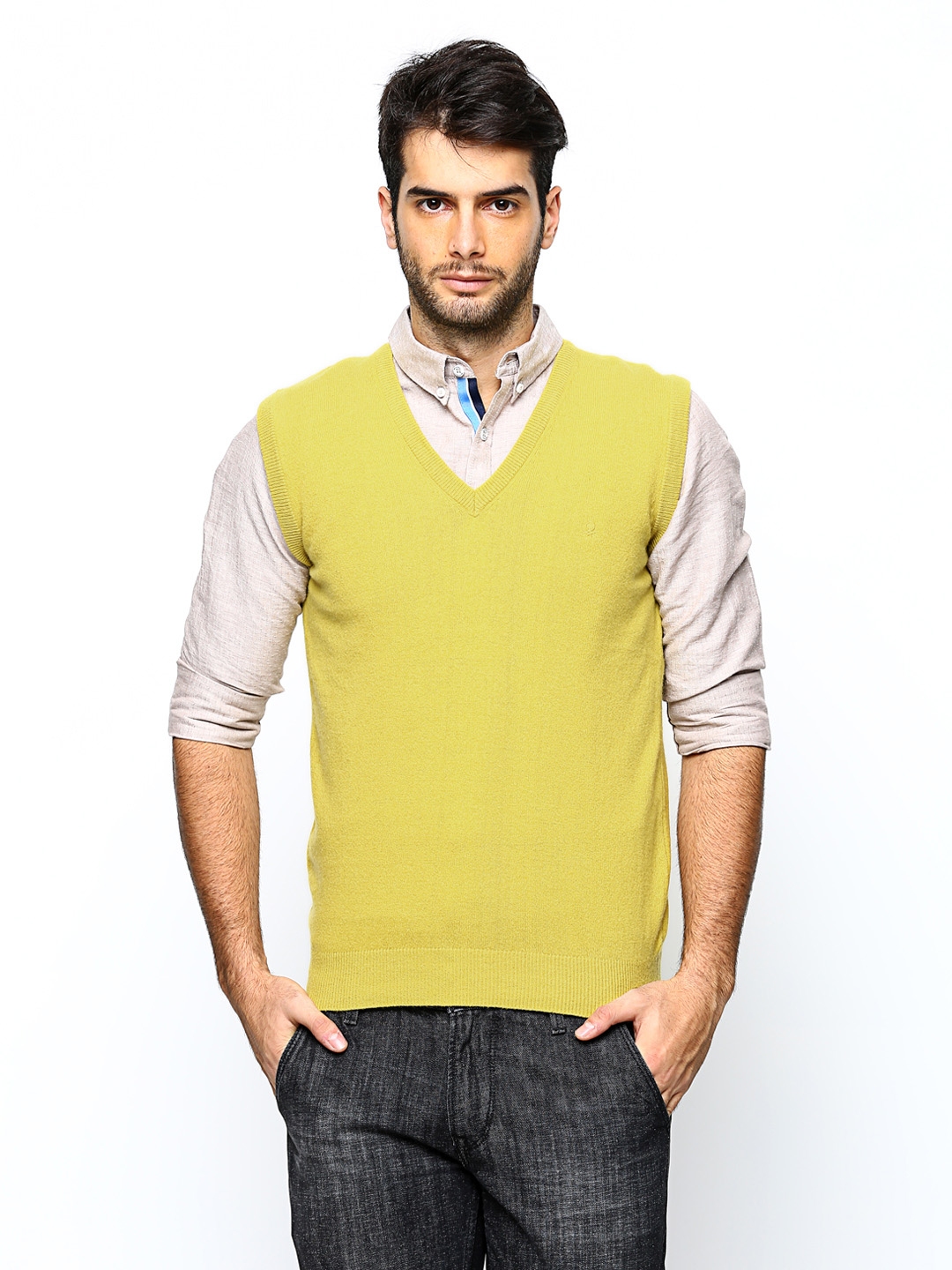 Yellow sleeveless sweater sale