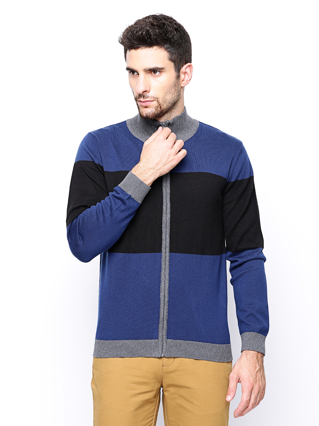 Buy Wills Lifestyle Men Blue Black Sweater Sweaters for Men