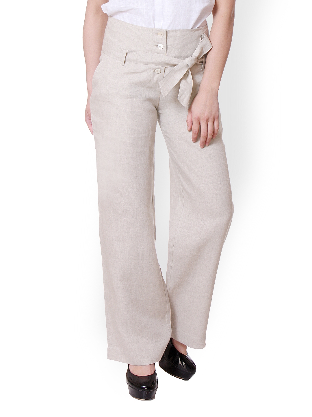 Tie Waist Wide Leg Trousers Offwhite  NAKD