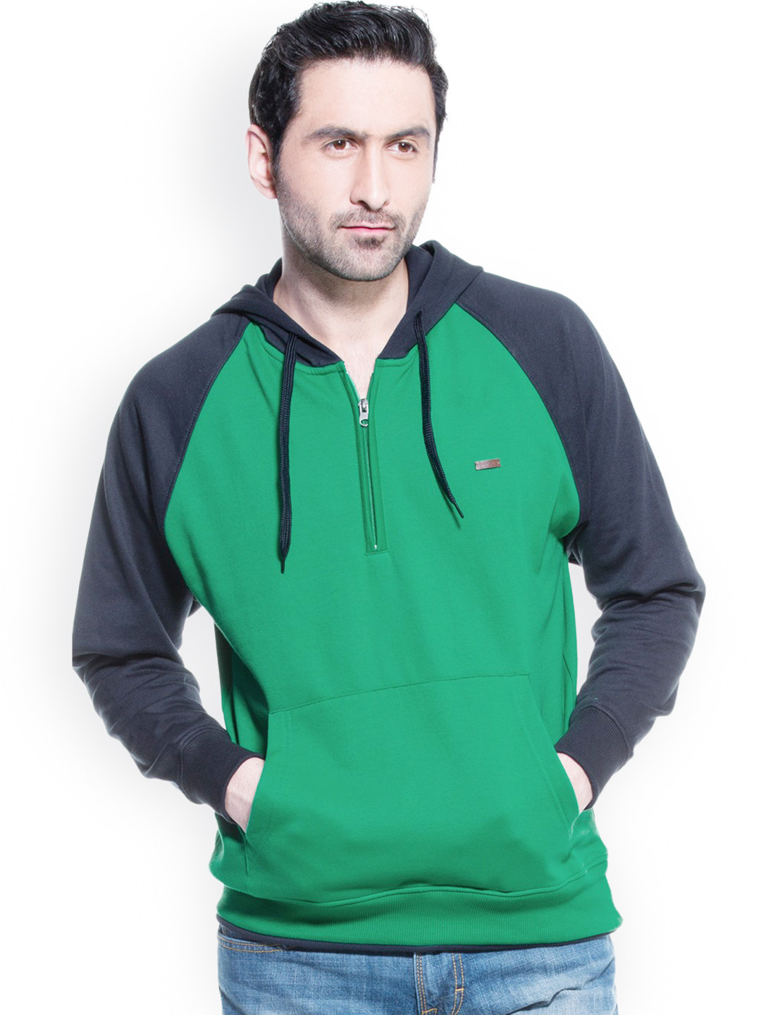 Buy Zovi Men Green \u0026 Navy Hooded 