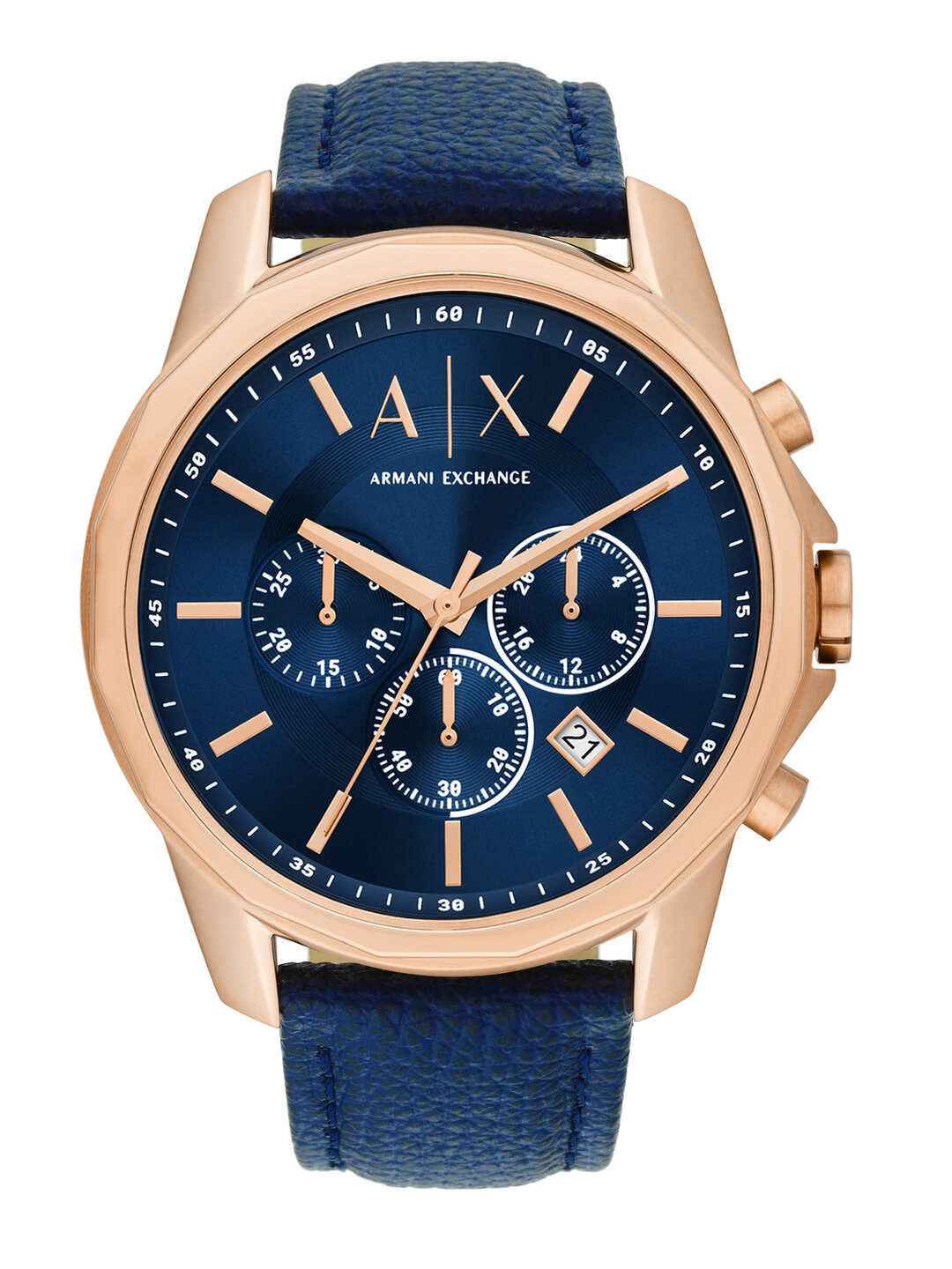 Buy Armani Exchange Men Blue Dial Leather Strap Watch - Image 1