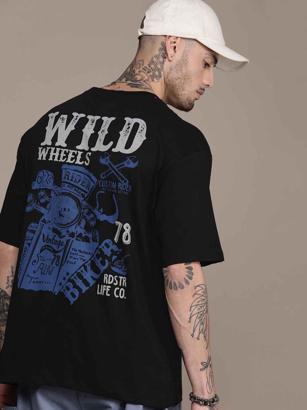 Roadster Printed Drop-Shoulder Cotton T-Shirt - Image 1