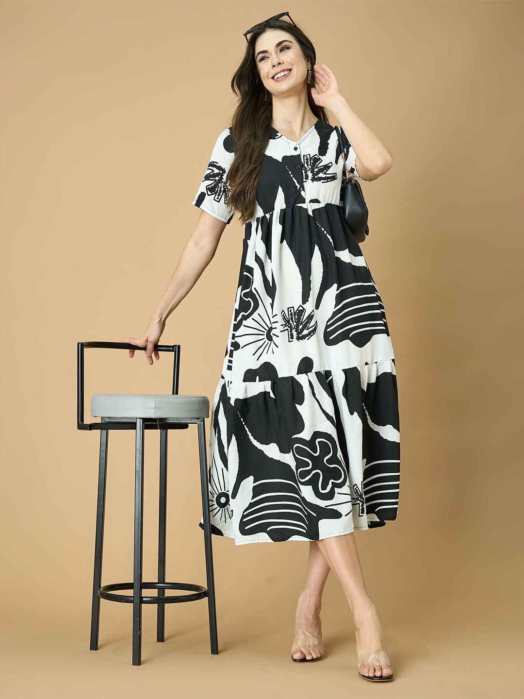 Buy Fashfun Women Printed Fit Flare Maxi Dress Dresses for