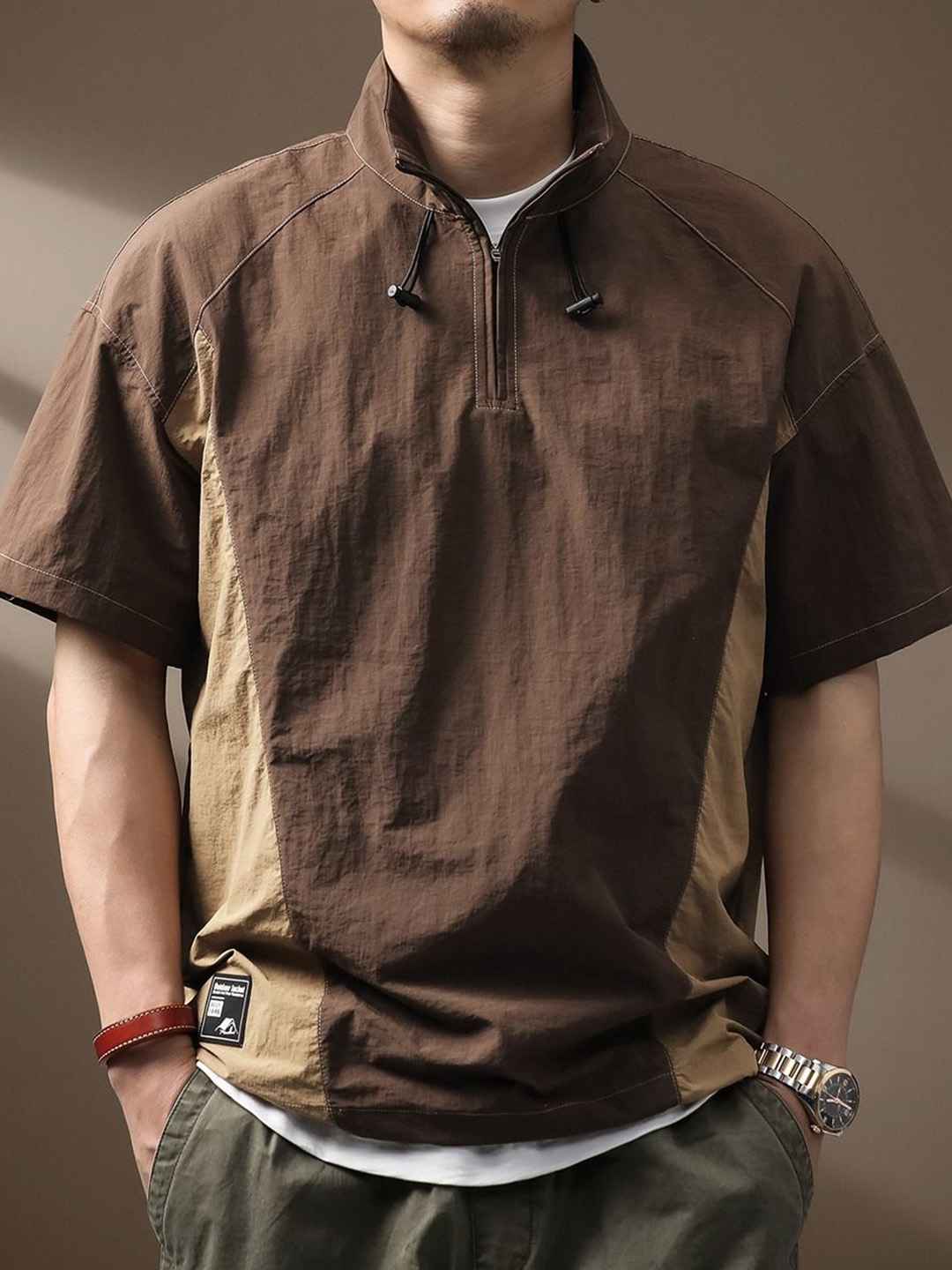 StyleCast x Revolte Men Colourblocked High Neck T-Shirt - Image 1