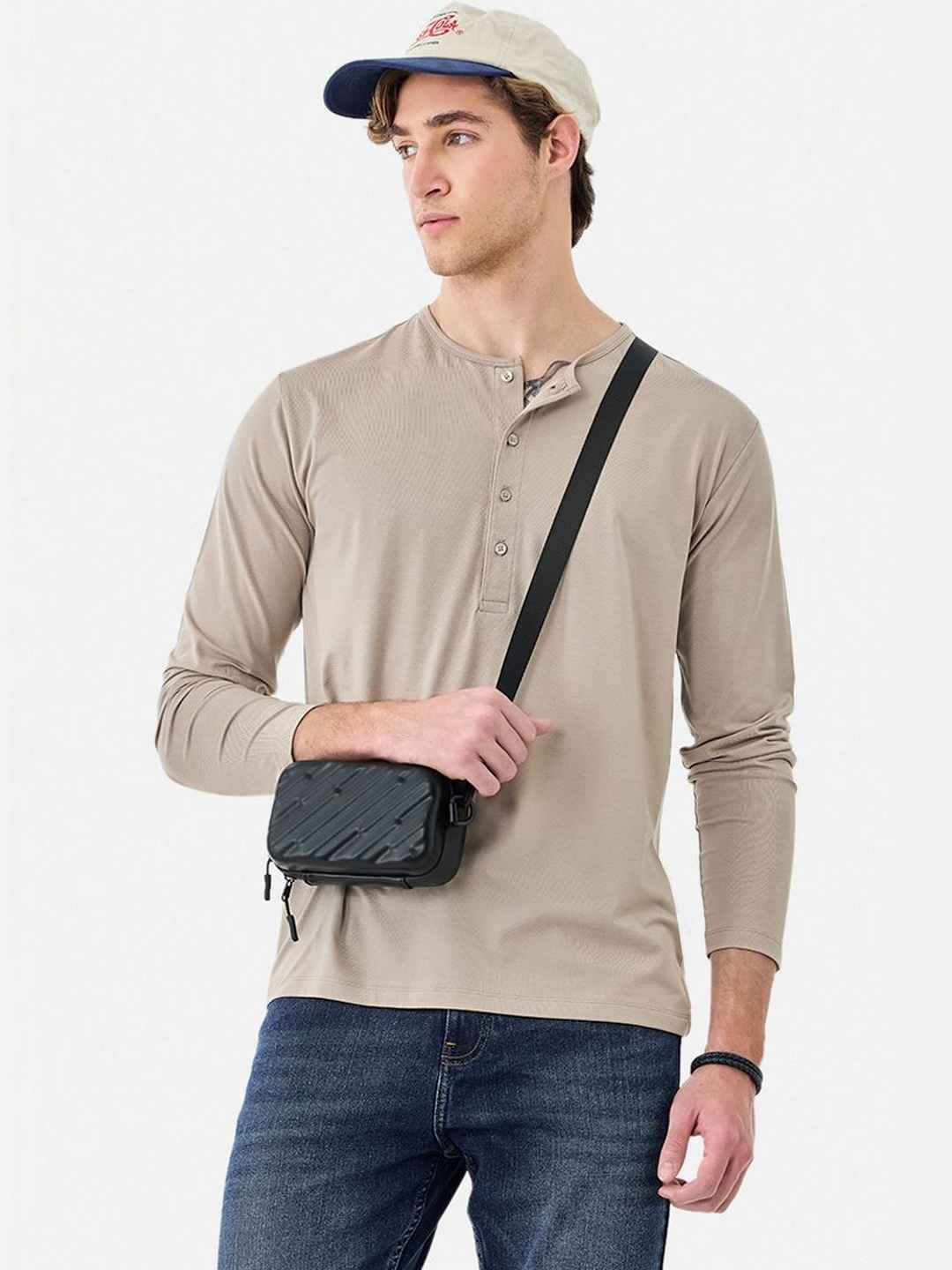 Snitch Blended Henley Neck Long Sleeves T-shirt