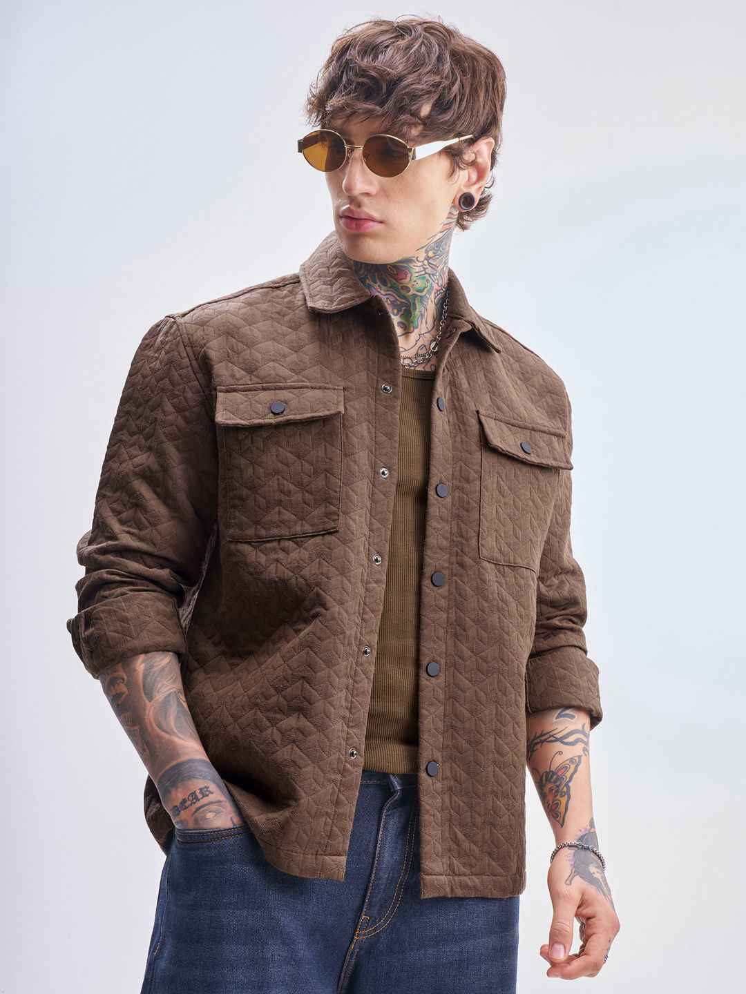 HIGHLANDER Men Self Design Textured Relaxed Fit Casual Shacket - Image 1