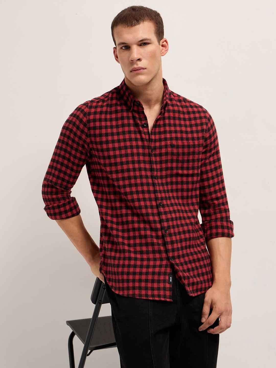 THE BEAR HOUSE Men Gingham Checked Cotton Casual Shirt