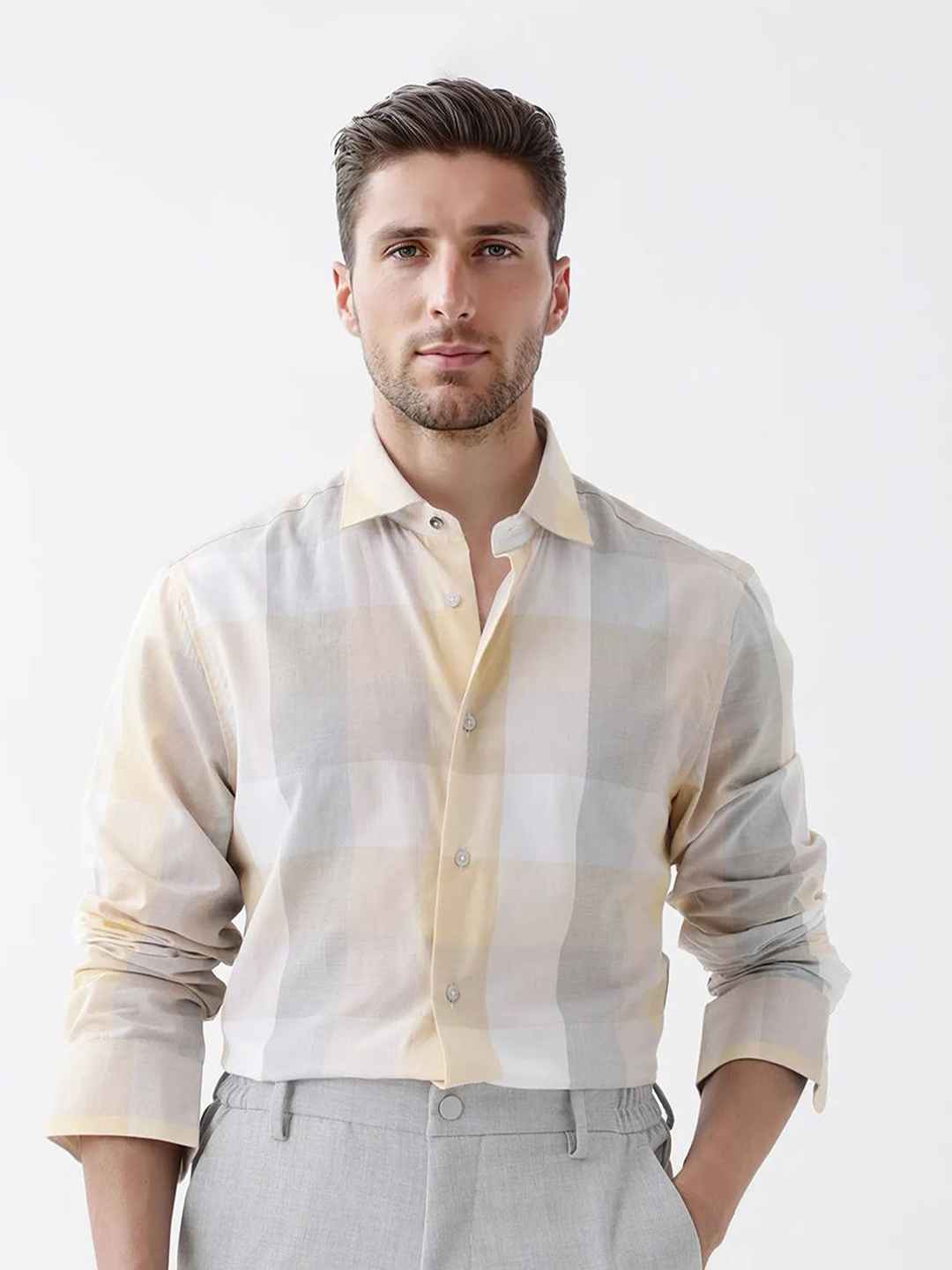 RARE RABBIT Checked Spread Collar Comfort Shirt - Image 1