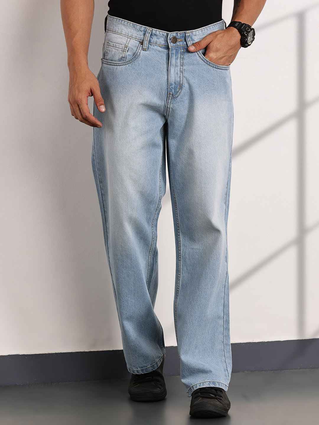 Thomas Scott Men Smart Mid Rise Baggy Fit Cotton Jeans - Image 1