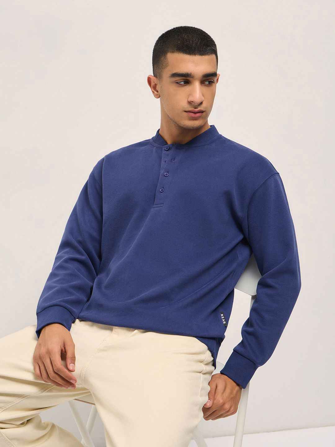 THE BEAR HOUSE Men Relax Cotton Blend Henley T-Shirt
