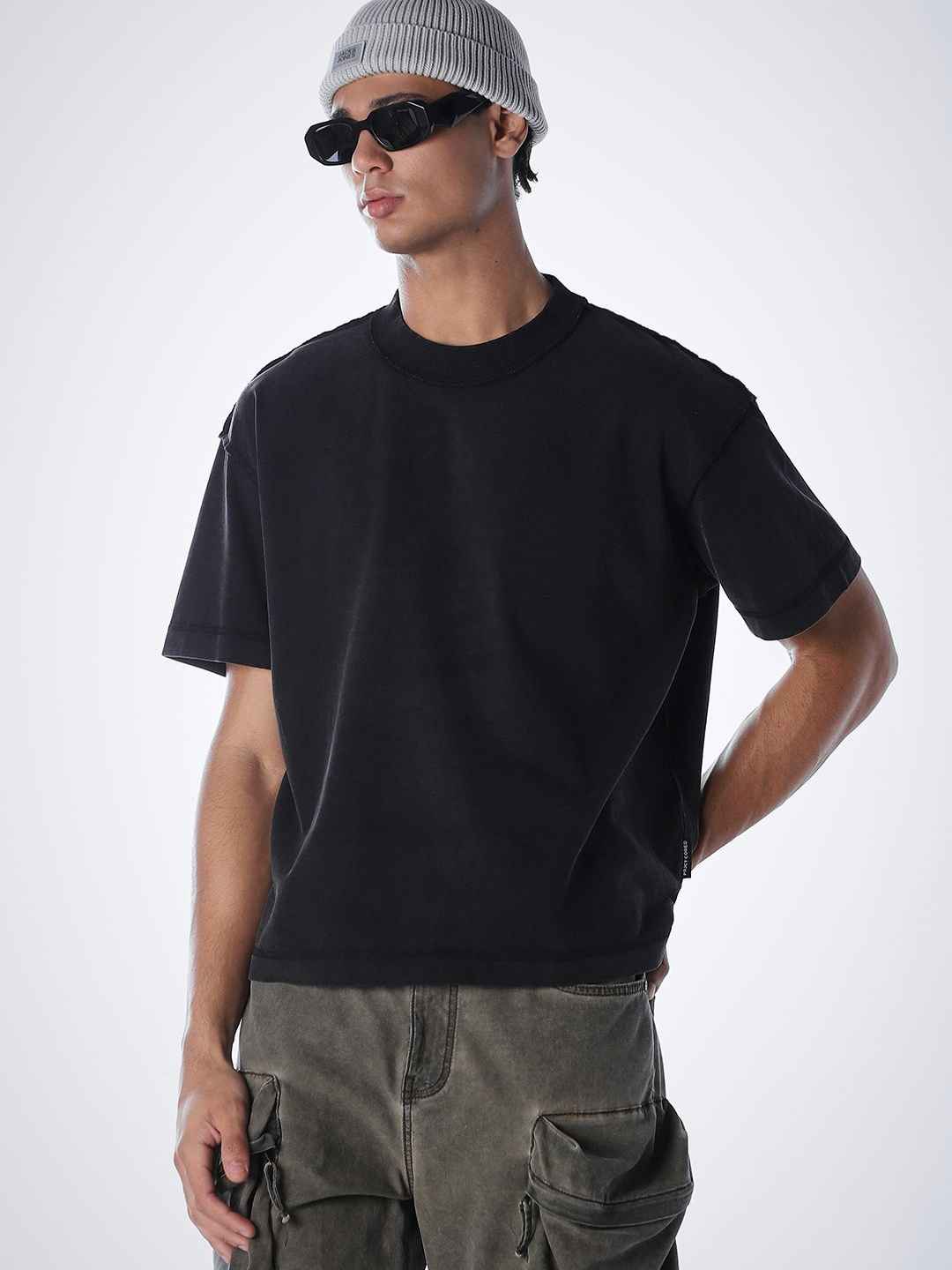 Jack & Jones Men Black Drop-Shoulder T-Shirt