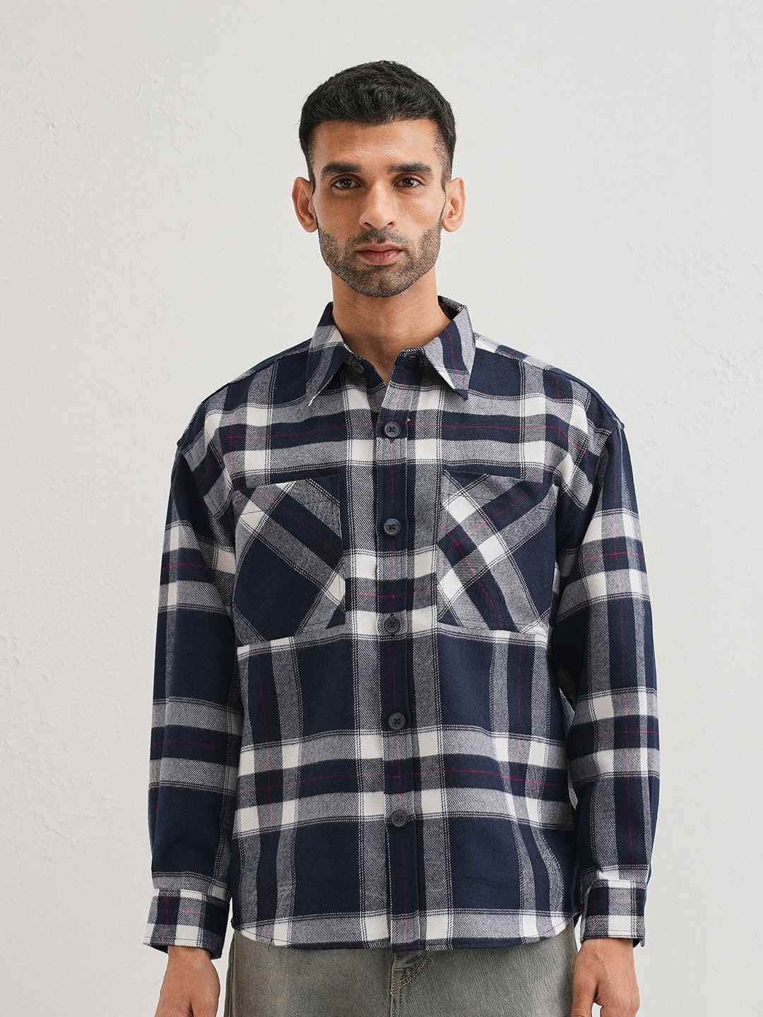 Banana Club Men Checked Open Front Shacket