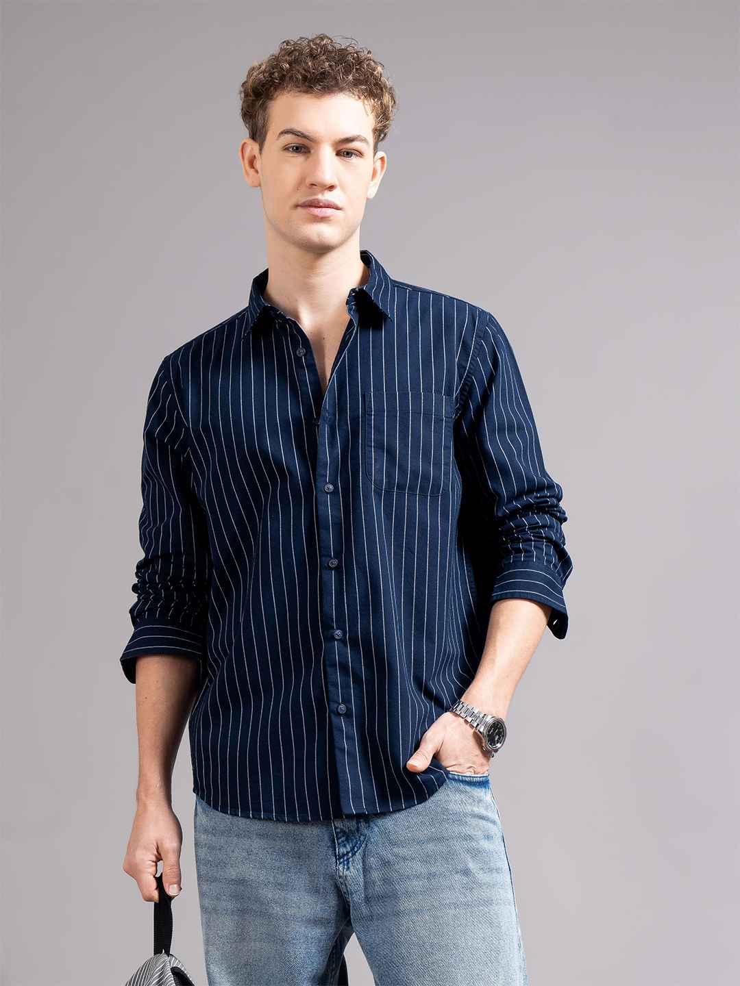 British Club Men Slim Fit Striped Shirt - Image 1