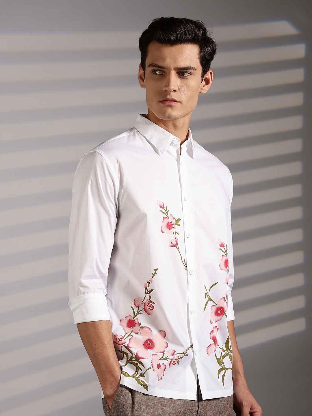Eszett Blush Floral Printed Spread Collar Cotton Shirt - Image 1