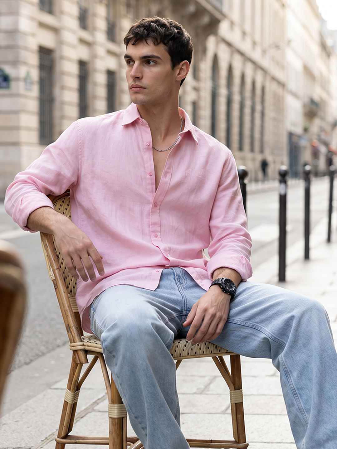 FCUK Relaxed Fit Spread Collar Cotton Linen Casual Shirt