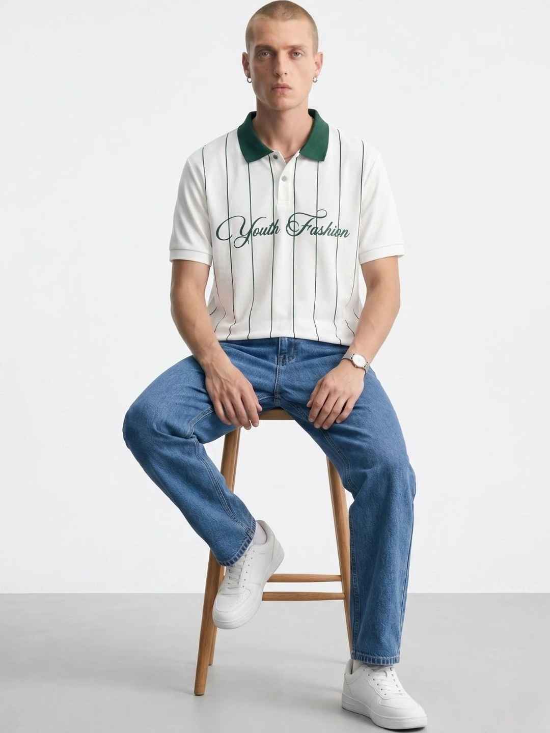 Kook N Keech Men Typography Striped Polo T-Shirt - Image 1