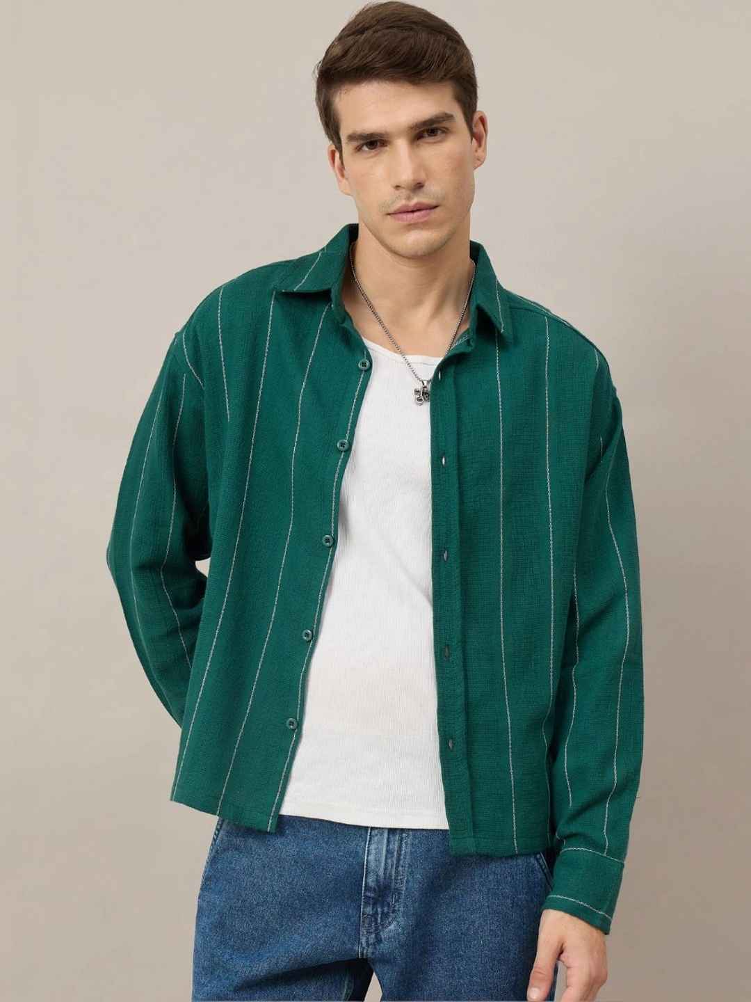CHIMPAAANZEE Men Boxy Striped Casual Shirt - Image 1