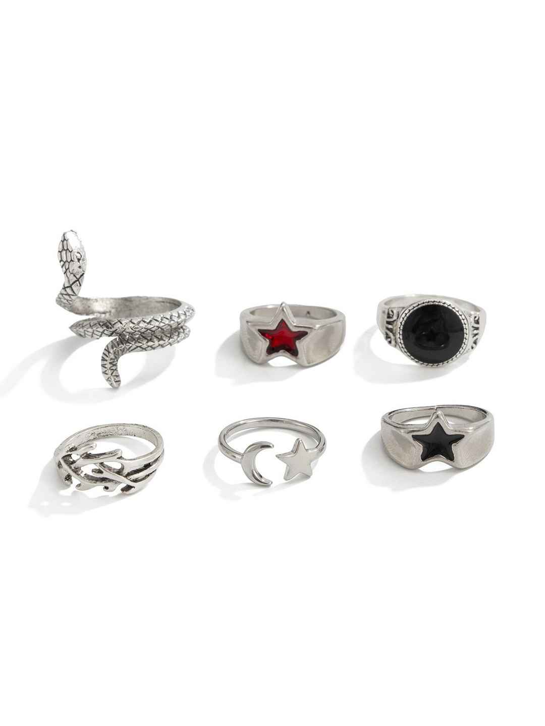 Buy StyleCast X Revolte Set of 6 Silver Plated Rings Pack of 6 - Image 1