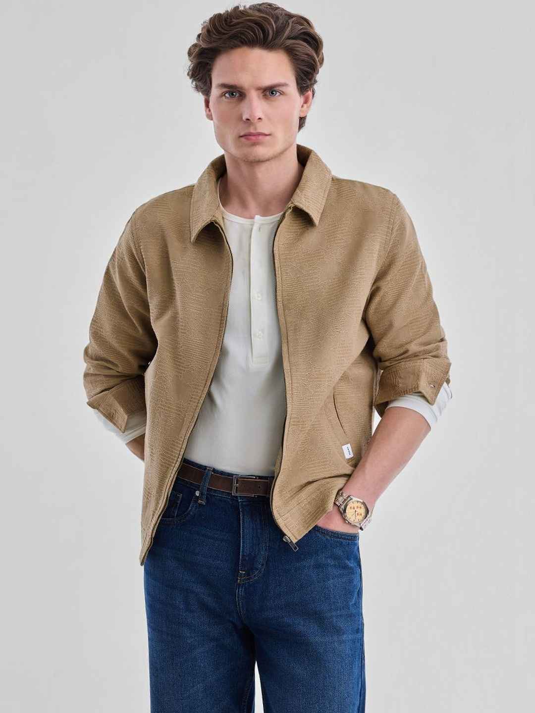 Snitch Textured Abstract Lapel Collar Bomber - Image 1