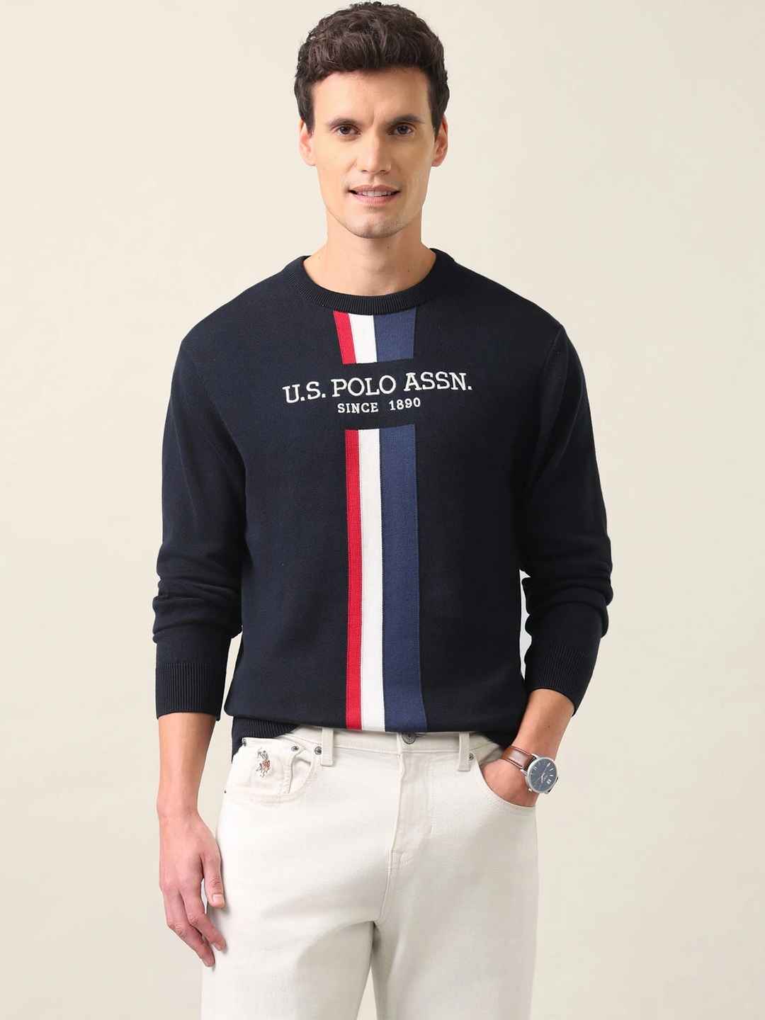 U.S. Polo Assn. Men Printed Round Neck Pullover Sweater - Image 1