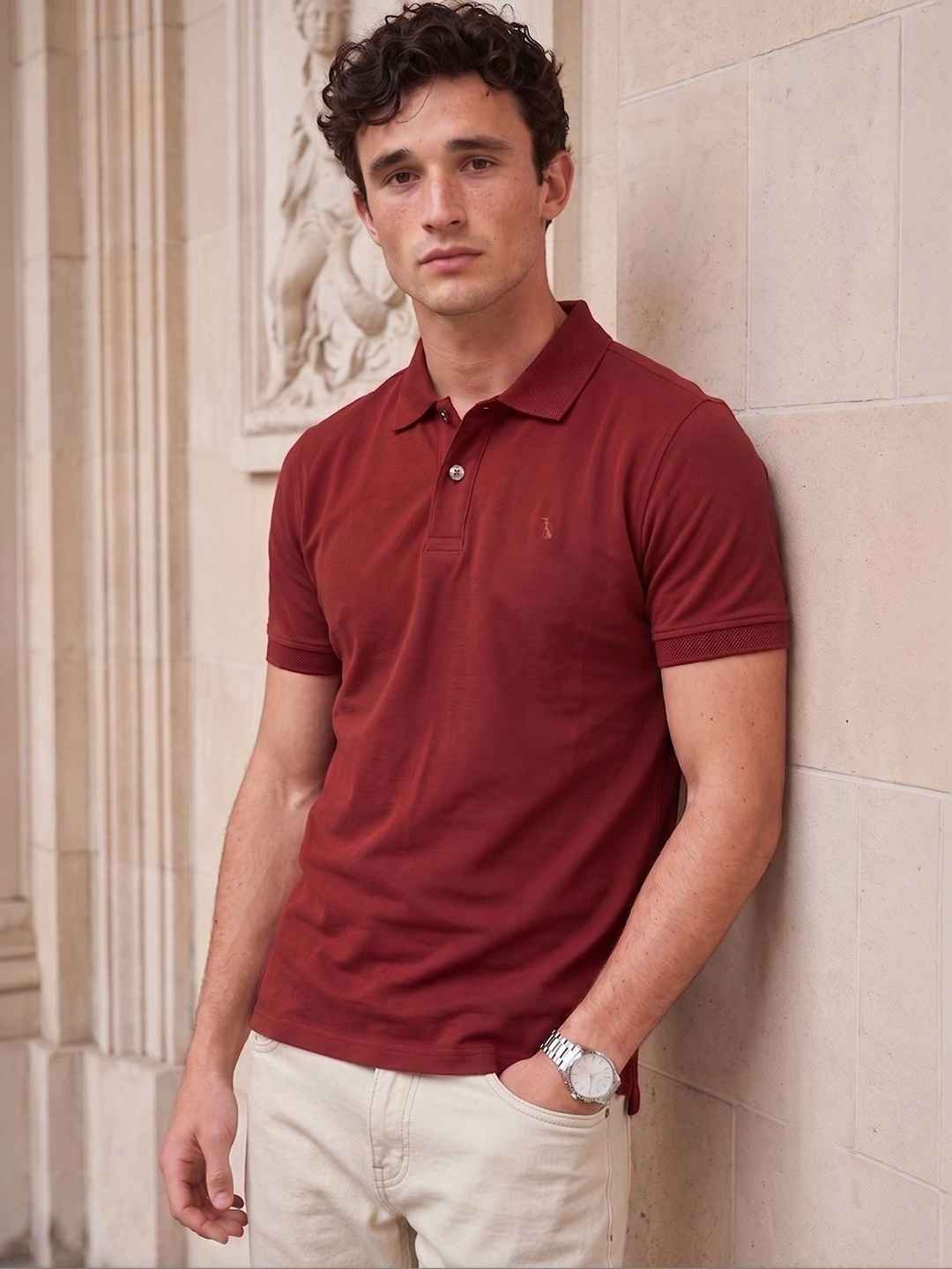 SIMON CARTER LONDON Men Maroon Polo T-Shirt