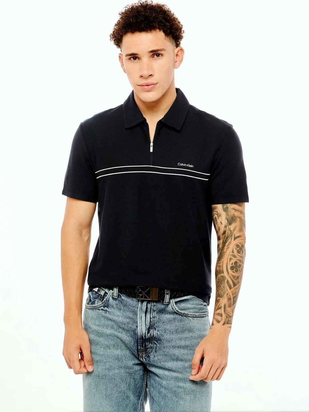 Calvin Klein Jeans Men Striped Polo Collar T-shirt