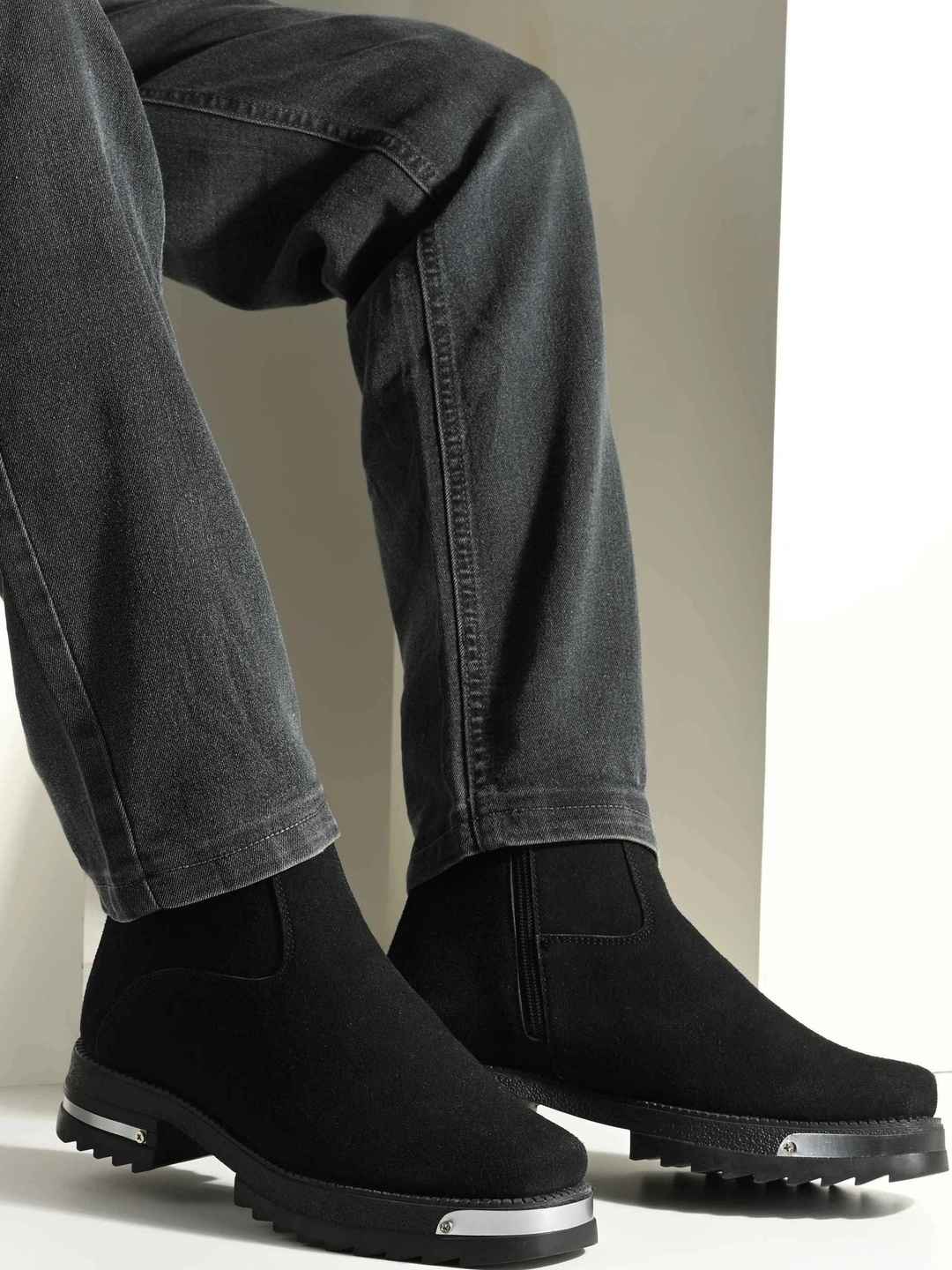 AfroJack Men Round Toe Zip Regular Boots