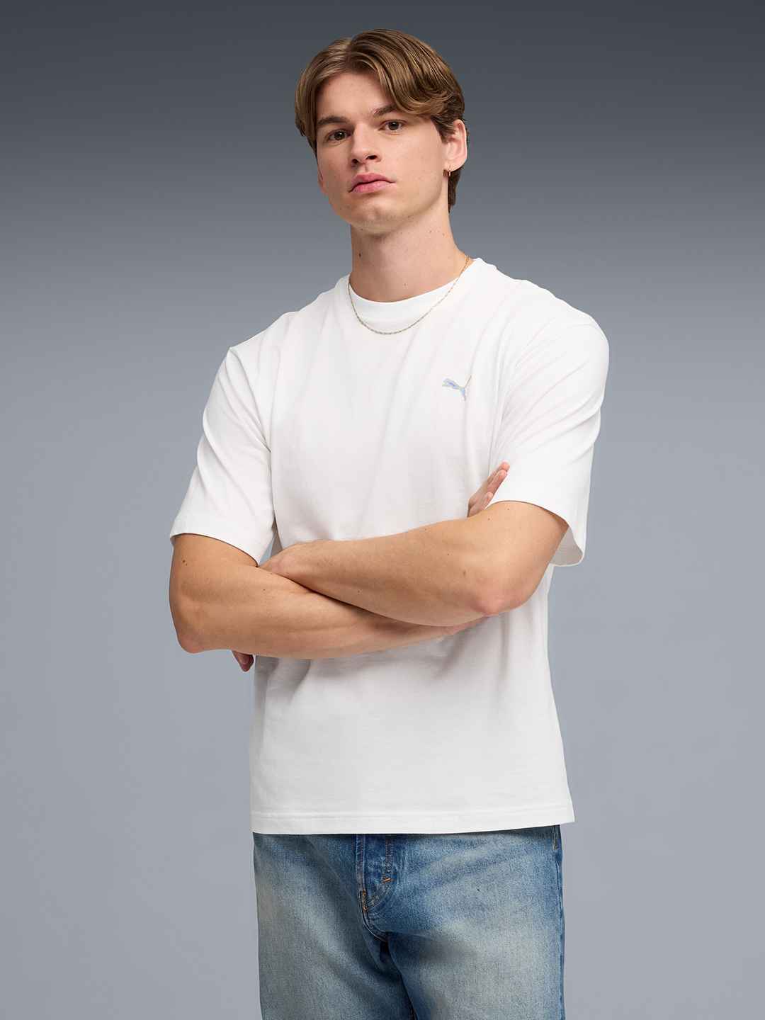 Puma Men's Logo Printed Drop-Shoulder Cotton T-shirt - Image 1