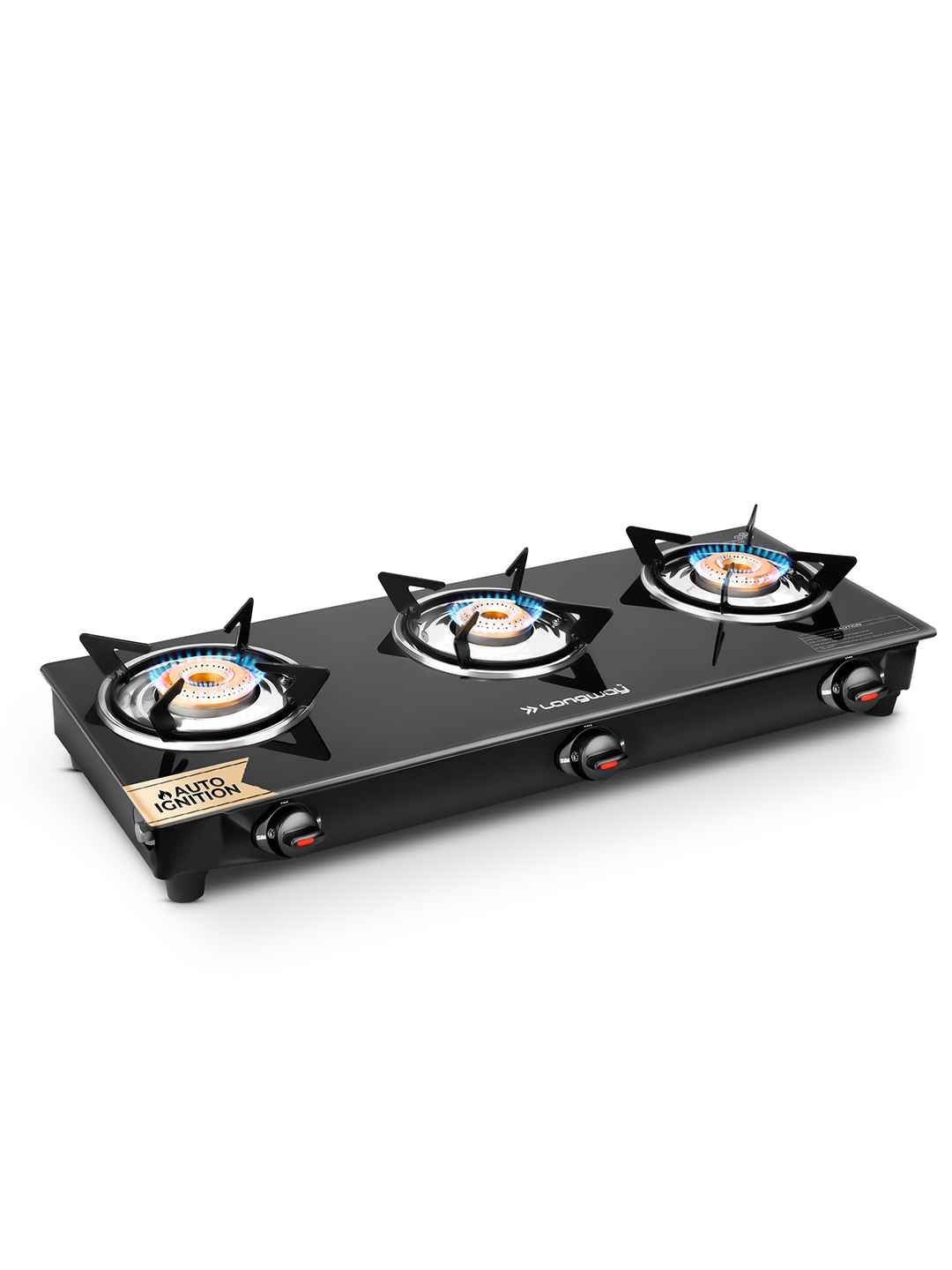 Longway Furn Black 3 Burner Auto-Ignition Gas Stove