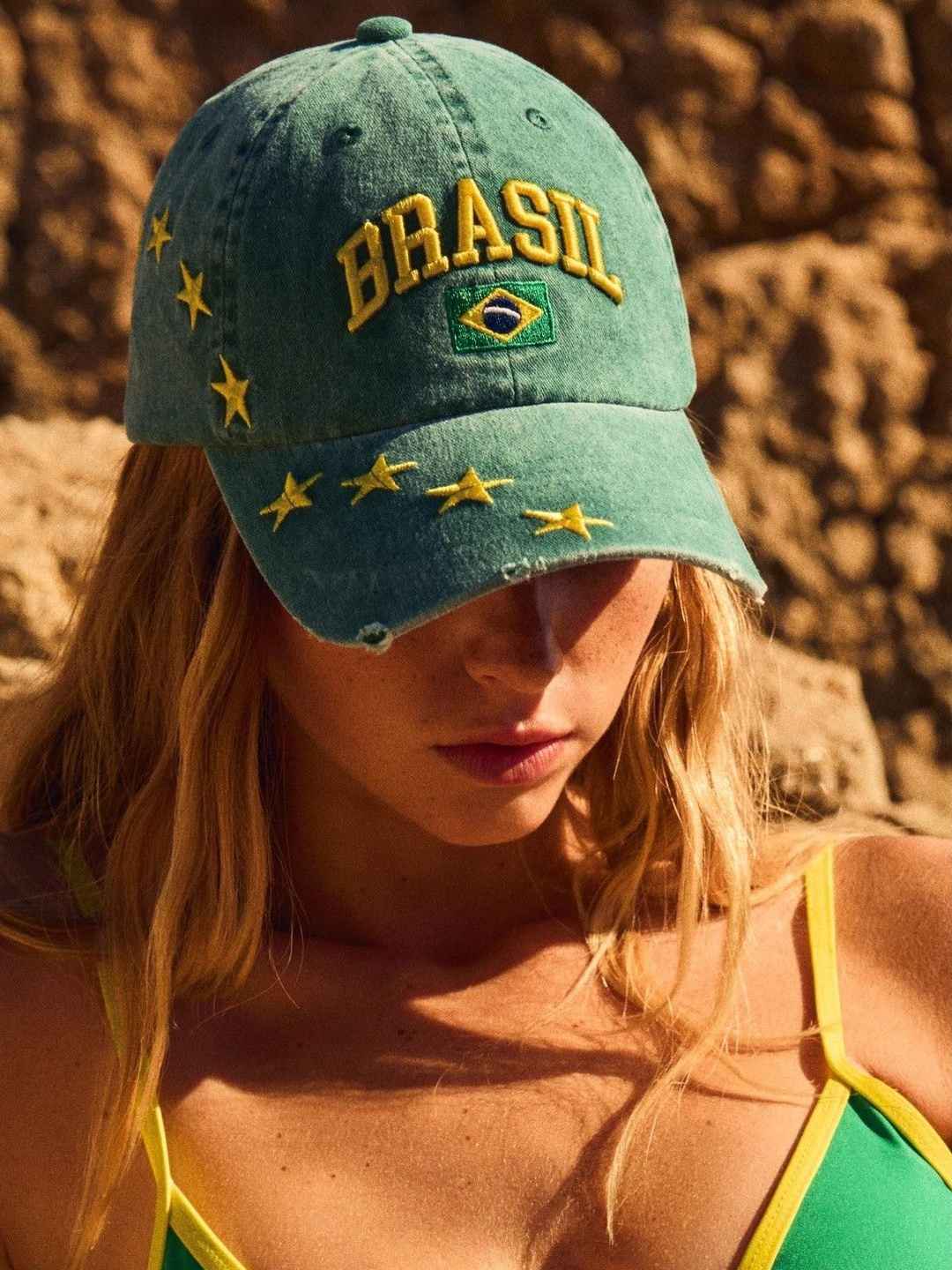 Bershka Women Embroidered Cotton Brazil Cap - Image 1