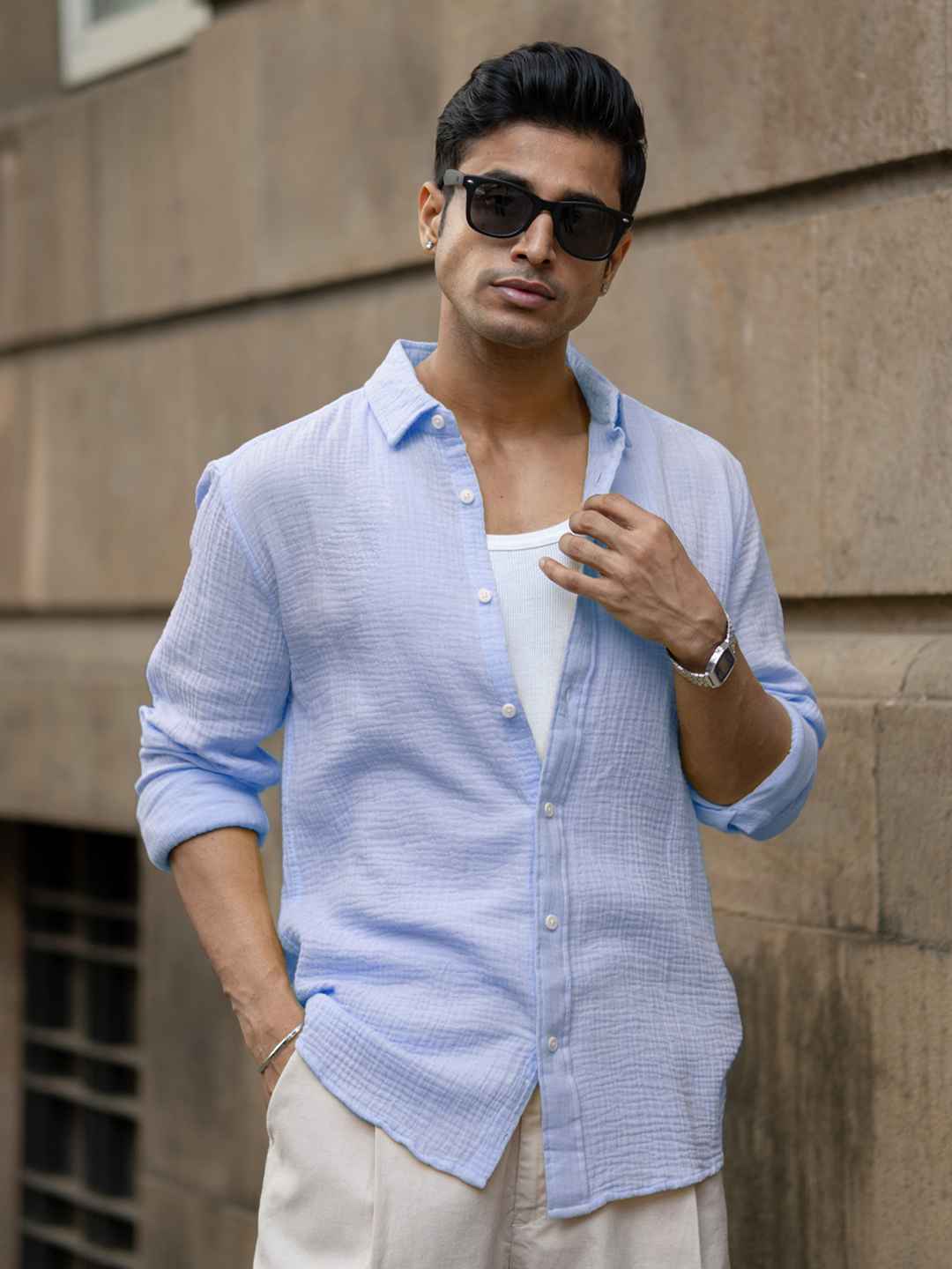 Powerlook Crinkled Cotton Long Sleeves Shirt