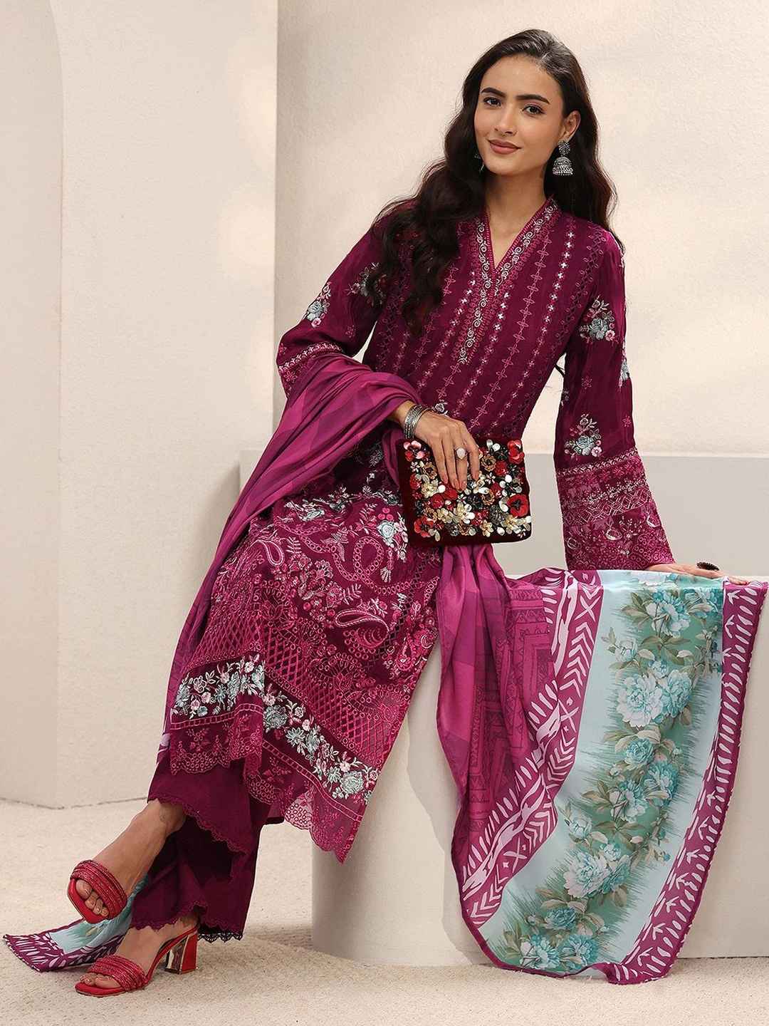 Libas Women Ethnic Motifs Embroidered Kurta with Palazzos & Dupatta - Image 1