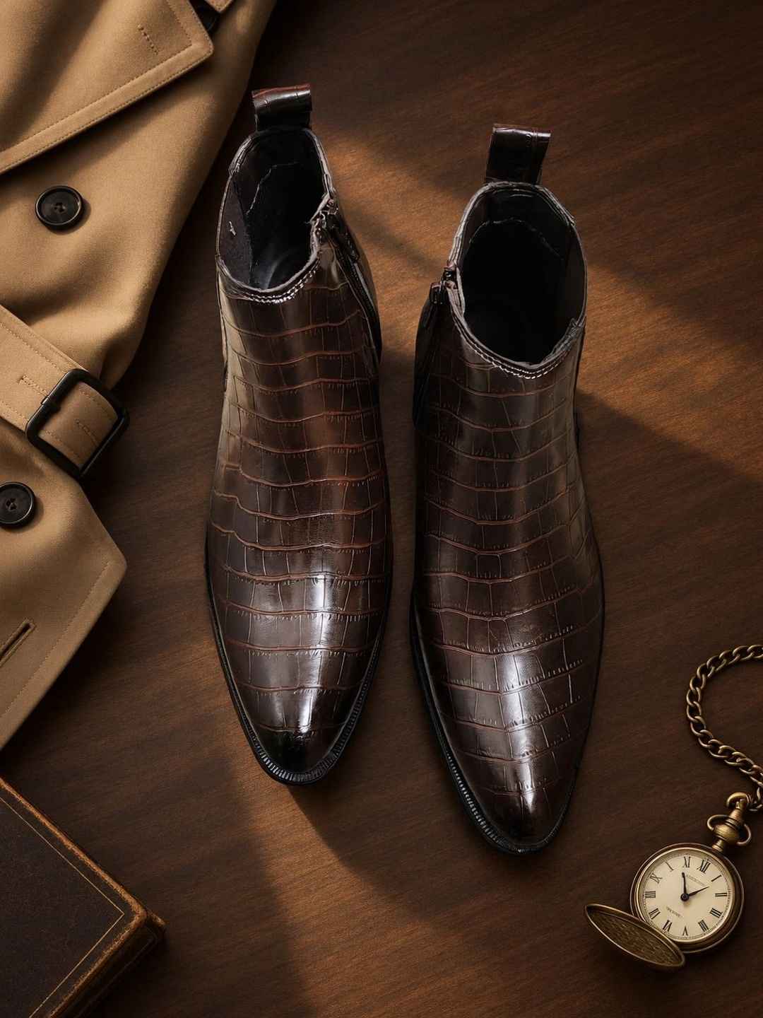 Qismat Men Textured Pointed Toe Zip Chelsea Boots - Image 1