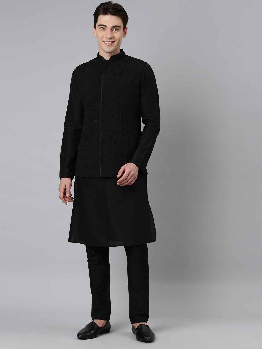 TheEthnic.Co Black Mandarin Collar Kurta Set - Image 1