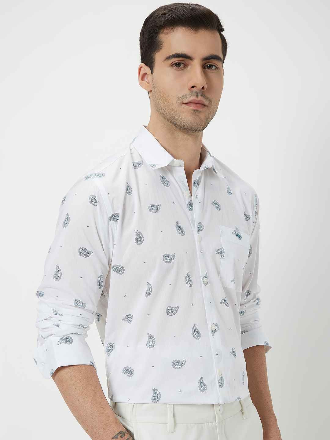Mufti Spread Collar Slim Fit Printed Shirt - Image 1