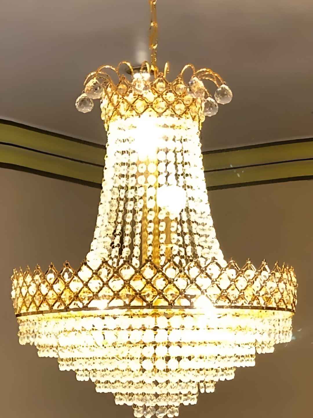Buy SHRI MAHAL ANTIQUES Gold Toned Crystal Jhumar Ceiling Lamp