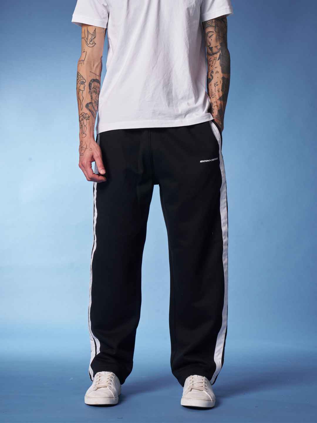 Bonkers Corner Men Black Straight Fit Mid-Rise Cotton Track Pant