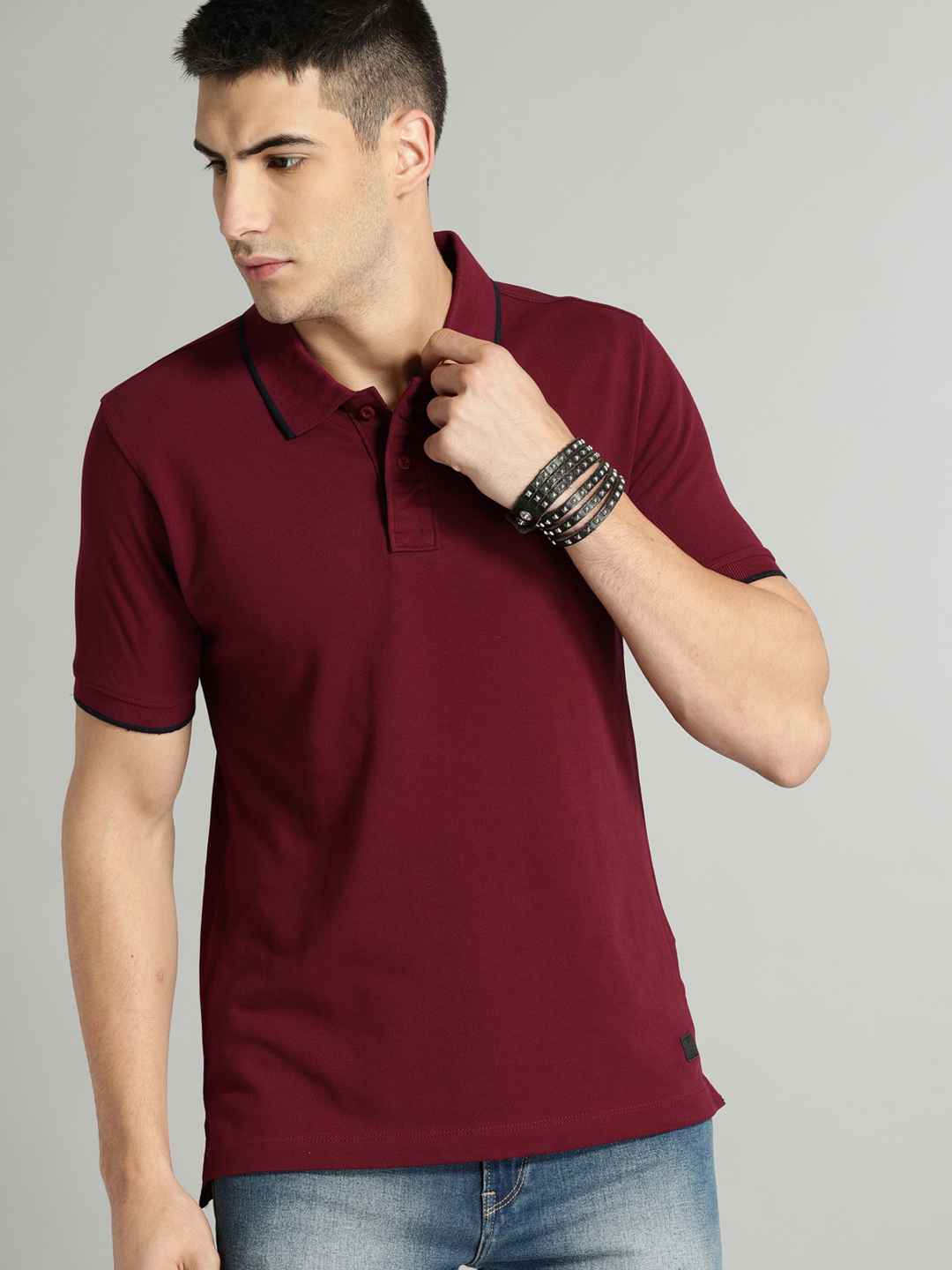 Buy Roadster Men Maroon Solid Polo Collar T Shirt Apparel for Men