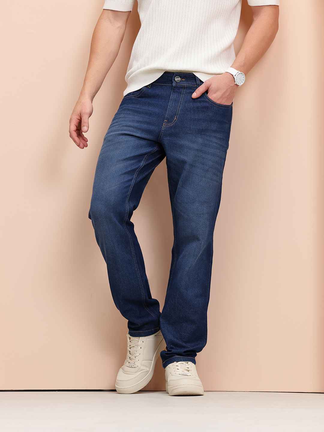 Mast & Harbour Men Slim Fit Mid-Rise Light Fade Stretchable Jeans - Image 1