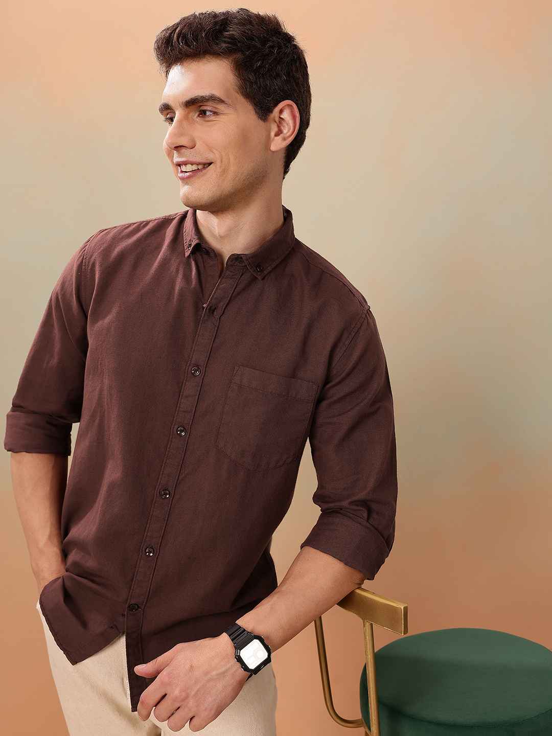 Mast & Harbour Men Standard Linen Cotton Casual Shirt - Image 1