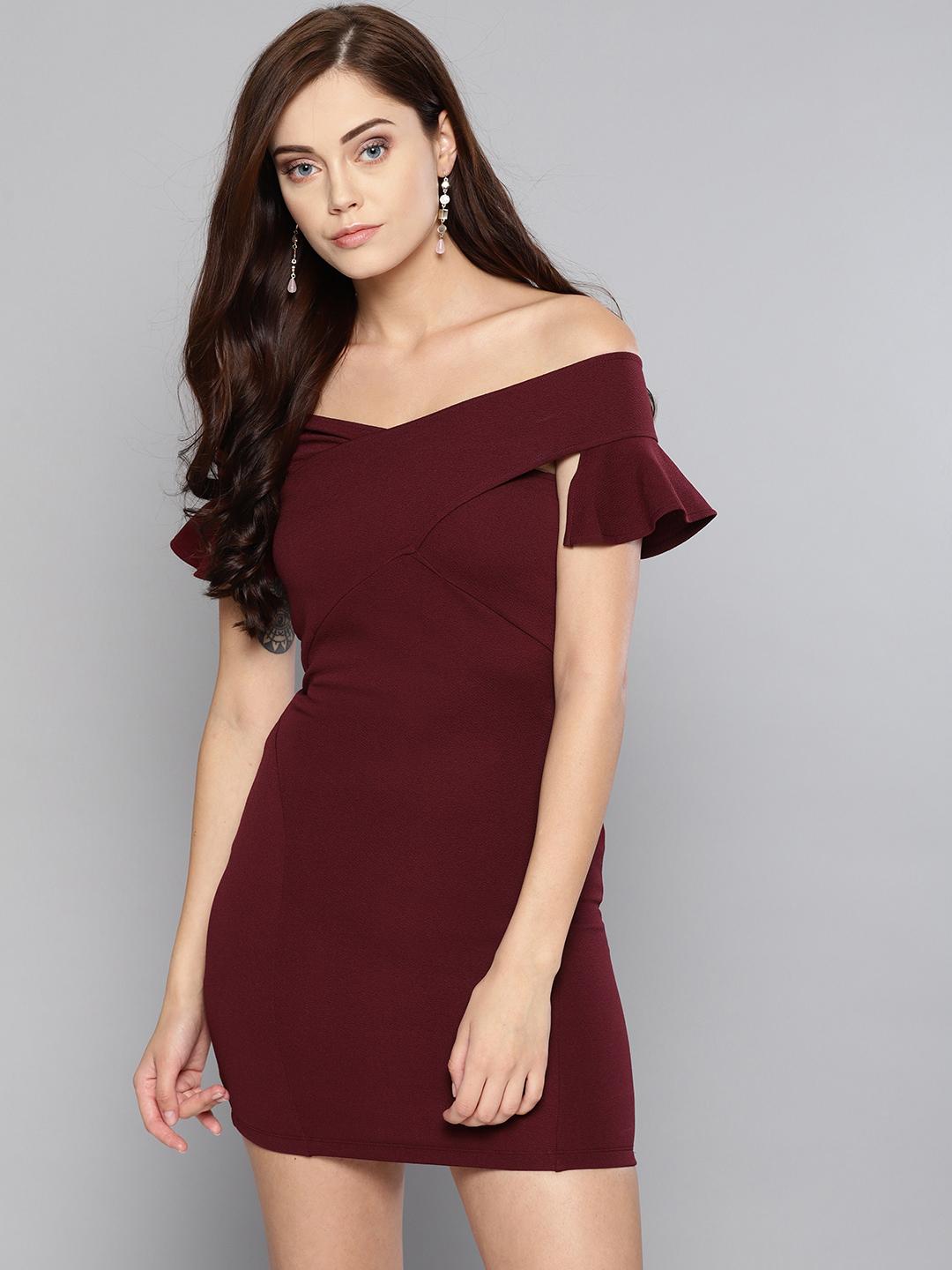 Buy Veni Vidi Vici Women Burgundy Solid Bodycon Dress - Dresses for Women  10054803 | Myntra