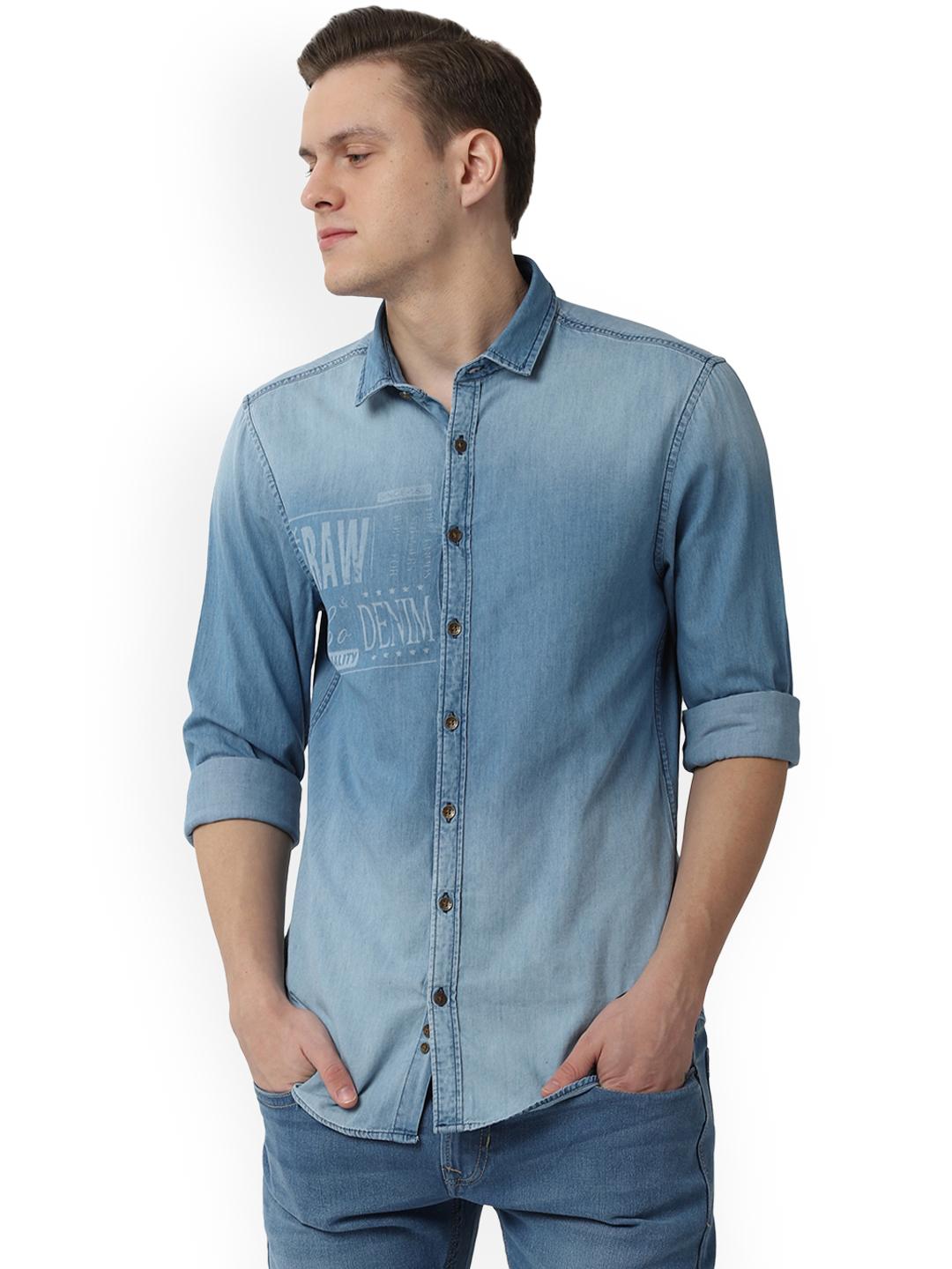 Buy Peter England Men Blue Slim Fit Faded Denim Casual Shirt