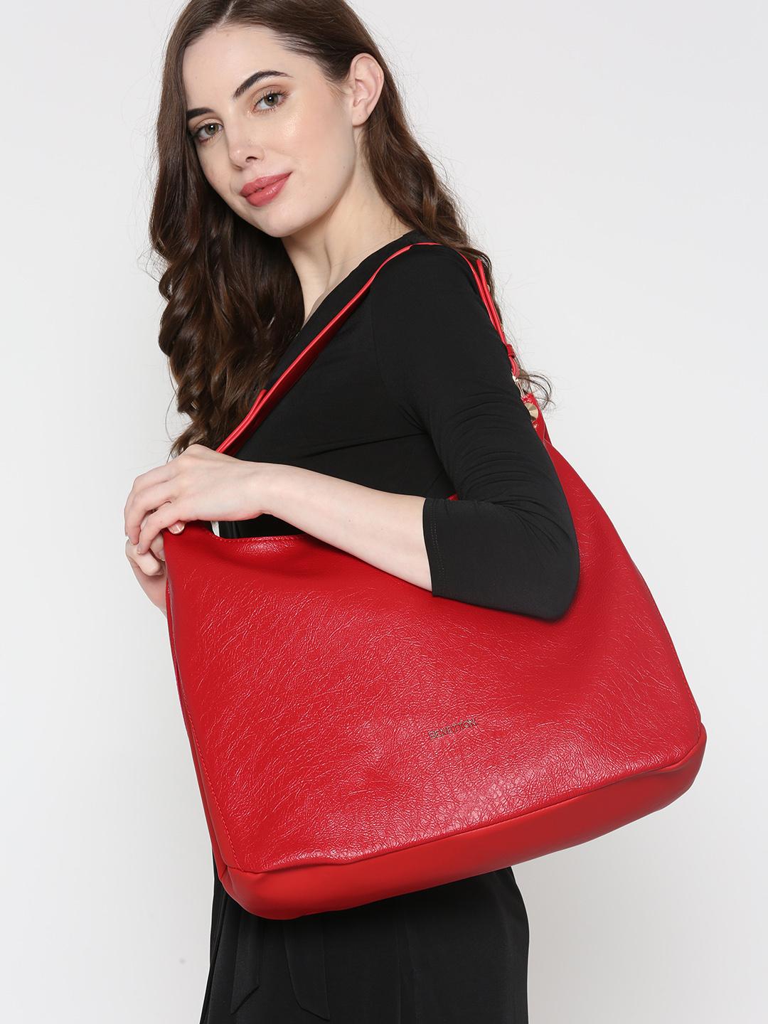 Buy United Colors of Benetton Red Solid Hobo Bag Handbags for