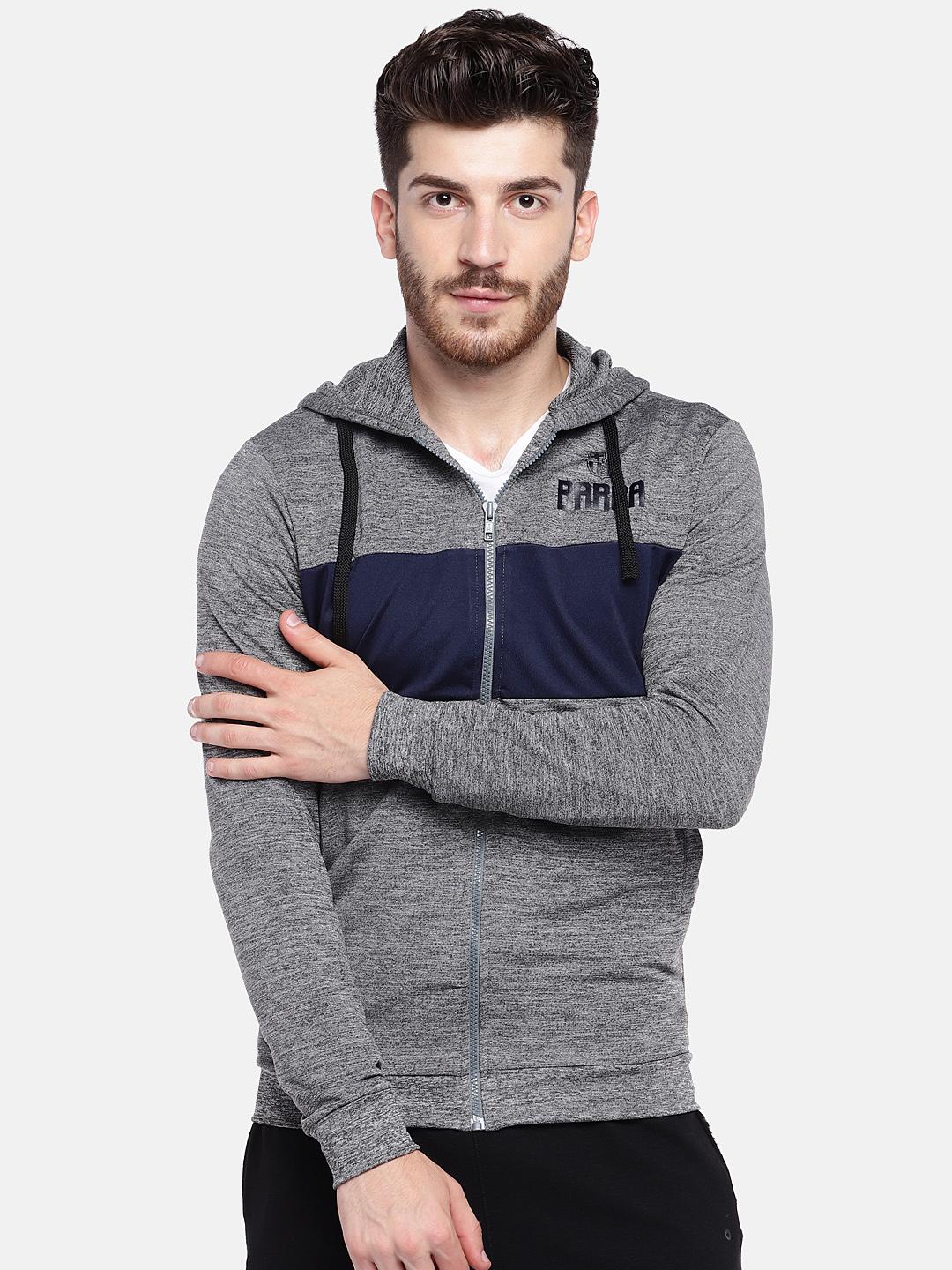 Buy FC Barcelona Men Charcoal Grey Navy Blue FC Barcelona Hoodie